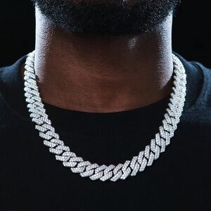 Silver VVS MOISSANITE 14MM PRONG CUBAN LINK CHAIN